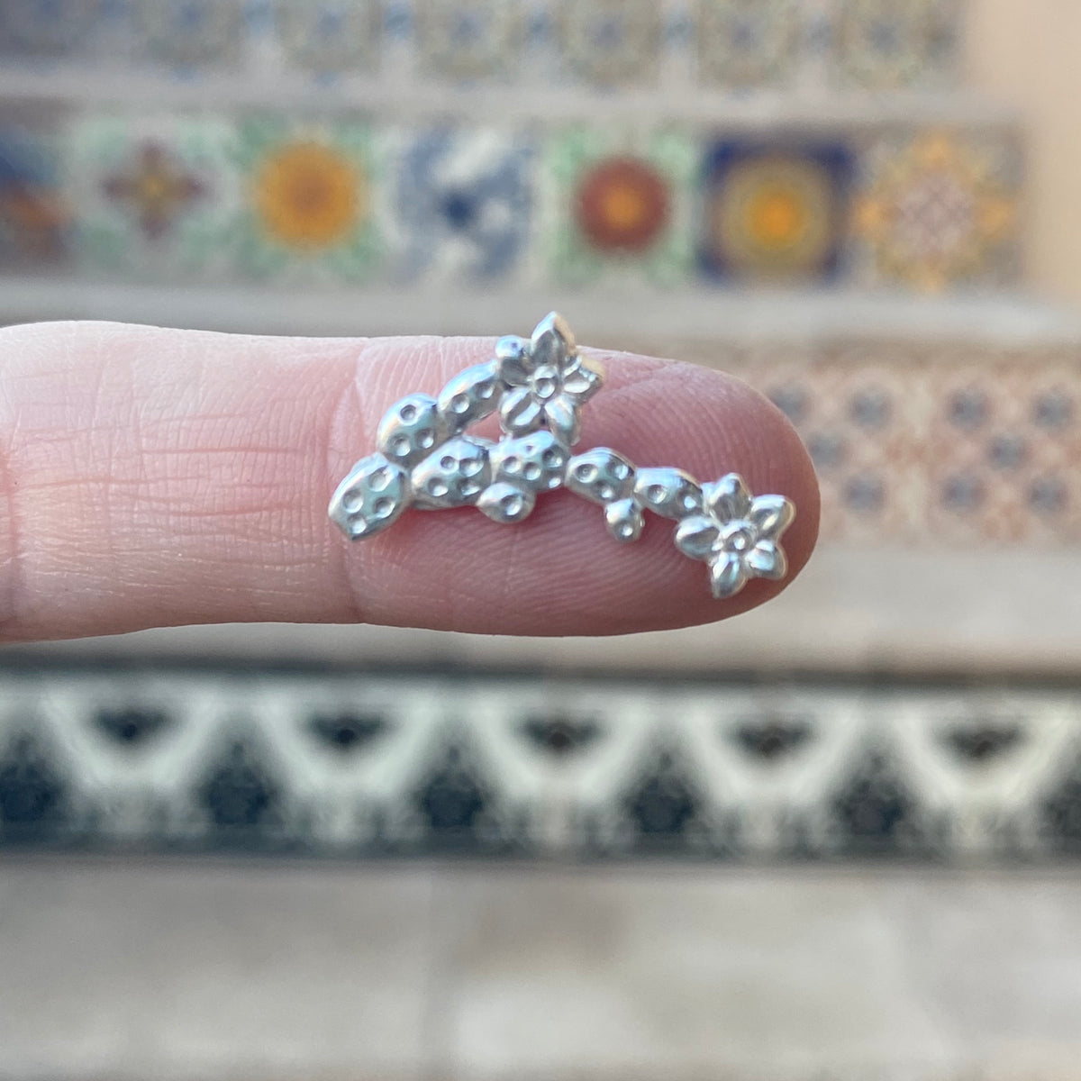 sterling silver flowering prickly pear casting